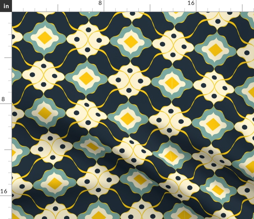 Delicate Geometric Pattern, Retro Inspiration / Dark Blue / Medium Scale