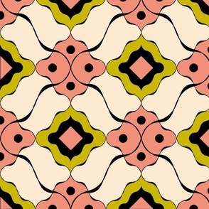 Delicate Geometric Pattern, Retro Inspiration / Yellow / Large Scale or Wallpaper
