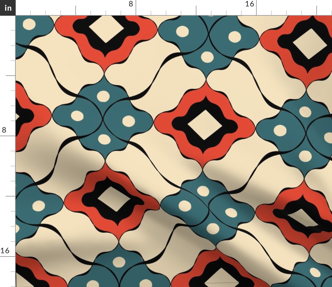 Delicate Geometric Pattern, Retro Inspiration / Red / Large Scale or Wallpaper