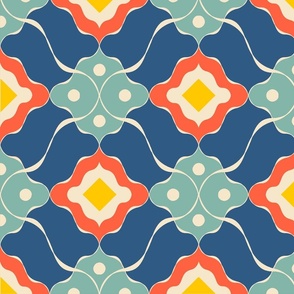 Delicate Geometric Pattern, Retro Inspiration / Blue / Large Scale or Wallpaper