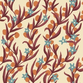 Brown Floral Pattern on Beige Background 
