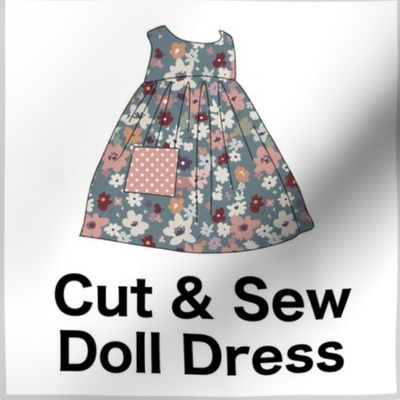 Cut & Sew Dress (Tiny Flowers in Gray Pink Cream) on FAT QUARTER for Forever Virginia Dolls and other 1/8, 1/6 and 1/5 scale child dolls // little small scale tiny mini micro doll