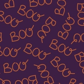 Spooky handwritten scary boo text - Sassy Halloween design ghost theme minimalist boho vintage style burnt orange on deep purple
