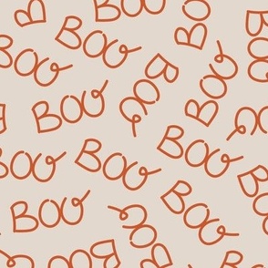 Spooky handwritten scary boo text - Sassy Halloween design ghost theme minimalist boho vintage style rust orange on sand