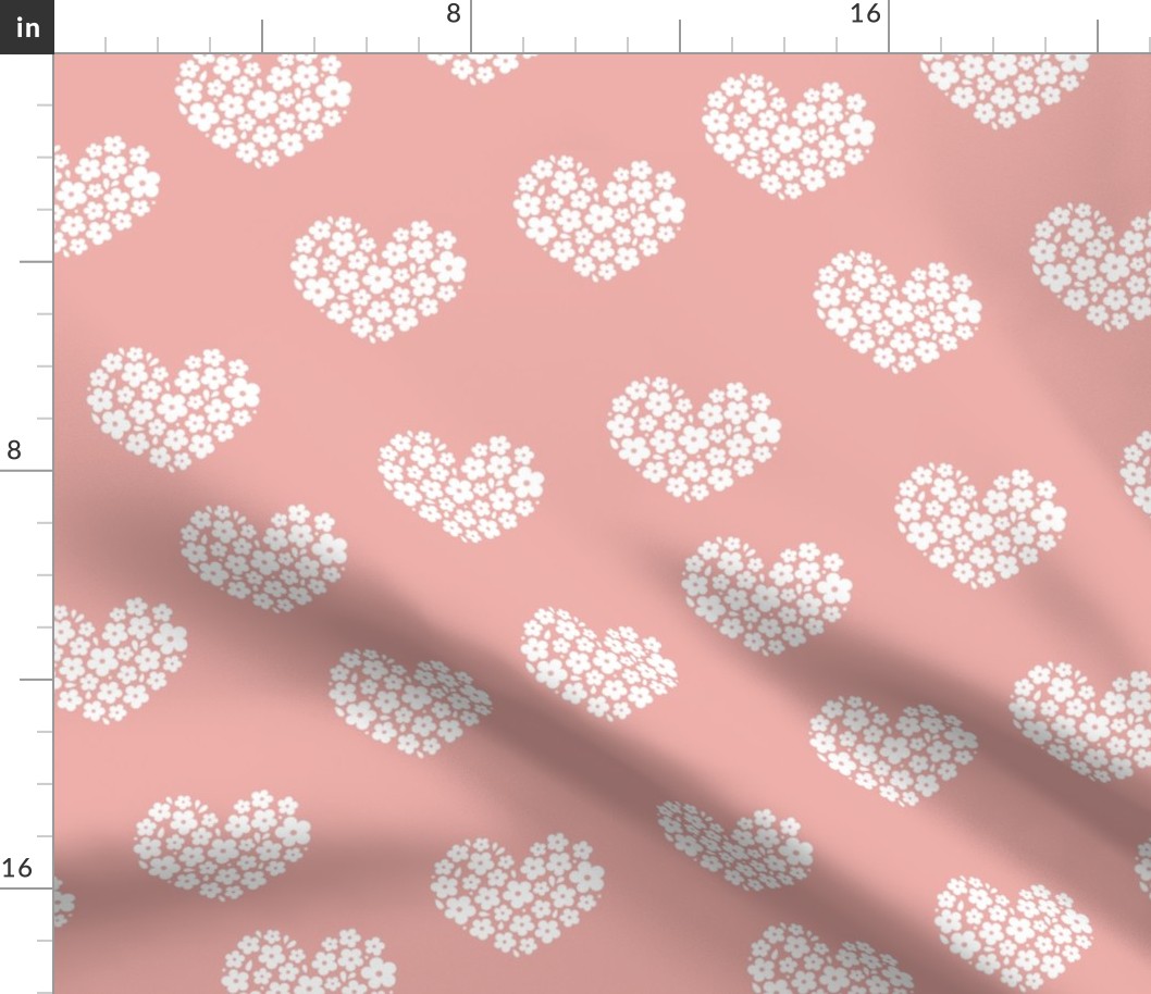 Boho blossom hearts - valentine's day love design floral in heart shape soft warm pink rose 