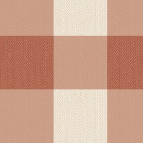 Twill Textured Gingham Check Plaid (3" squares) - Amaro Rust and Panna Cotta Cream  (TBS197)