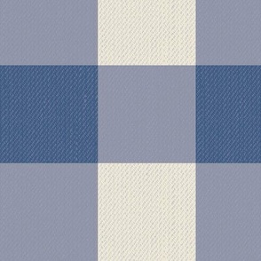 Twill Textured Gingham Check Plaid (3" Squares) - Blue Ridge Denim Blue and Panna Cotta Cream  (TBS197)