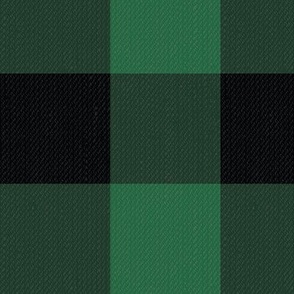 Twill Textured Gingham Check Plaid (3" squares) - Black and Emerald Green  (TBS197)