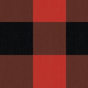 Twill Textured Gingham Check Plaid (3" squares) - Black and Poppy Red  (TBS197)