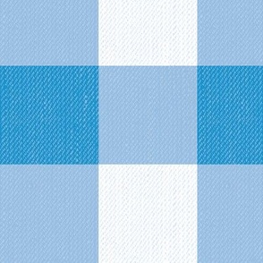 Twill Textured Gingham Check Plaid Plaid (3" squares) - Bright Blue and White  (TBS197)