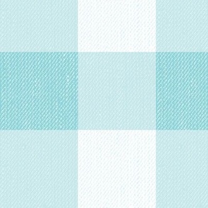 Twill Textured Gingham Check Plaid (3" squares) - Pool Blue and White  (TBS197)