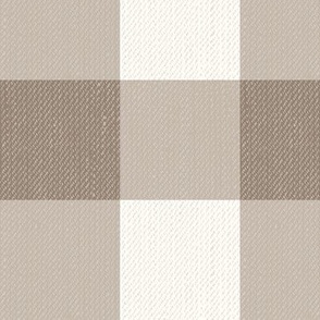 Twill Textured Gingham Check Plaid (3" squares) - Morel Khaki Brown and Panna Cotta Cream  (TBS197)