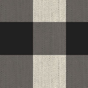 Twill Textured Gingham Check Plaid (3" squares) - Black and Panna Cotta Cream   (TBS197)