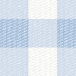 Twill Textured Gingham Check Plaid (3" squares) - Sky Blue and Neutral White  (TBS197)