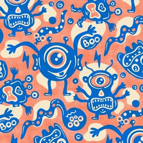 Funny Monsters, Cute Halloween Design / Pink and Blue Version / Large Scale or Wallpaper