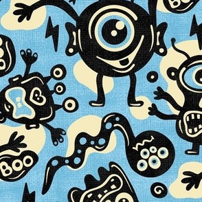 Funny Monsters, Cute Halloween Design / Blue and Black Version / Medium Scale