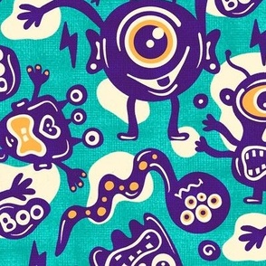Funny Monsters, Cute Halloween Design / Green and Purple Version / Medium Scale