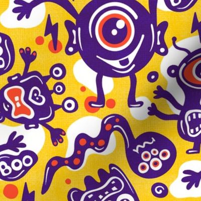 Funny Monsters, Cute Halloween Design / Yellow and Purple Version / Medium