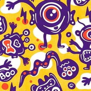 Funny Monsters, Cute Halloween Design / Yellow and Purple Version / Medium
