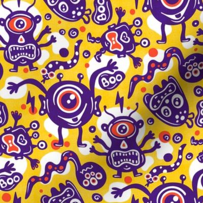 Funny Monsters, Cute Halloween Design / Yellow and Purple Version / Small Scale