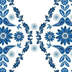 Geometric delft floral / cobalt blue and white / diamond tile 