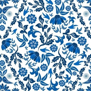 Geometric delft floral / cobalt blue and white 