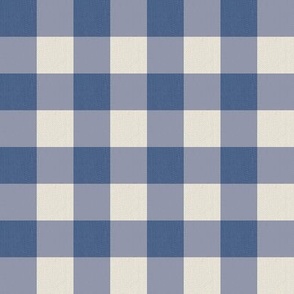 Twill Textured Gingham Check Plaid (1" Squares) - Blue Ridge Denim Blue and Panna Cotta Cream  (TBS197)