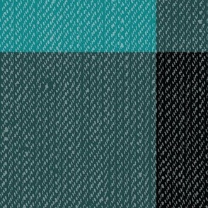 Twill Textured Gingham Check Plaid (6" squares) - Teal and Black  (TBS197)