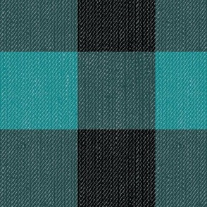 Twill Textured Gingham Check Plaid (3" squares) - Teal and Black  (TBS197)