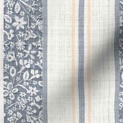 french country floral stripe grey