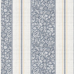 french country floral stripe grey