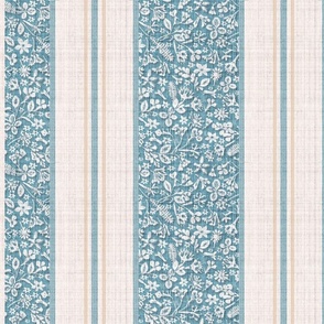 French Country Floral Stripe Aqua