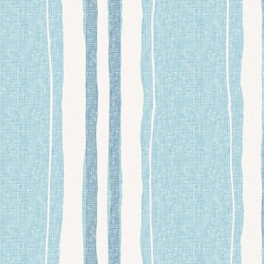  hand painted linen ticking stripe jumbo wallpaper scale in washed linen duck egg blue neutral by Pippa Shaw
