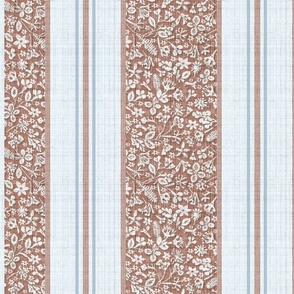 French Country Floral Stripe Clay and Blue