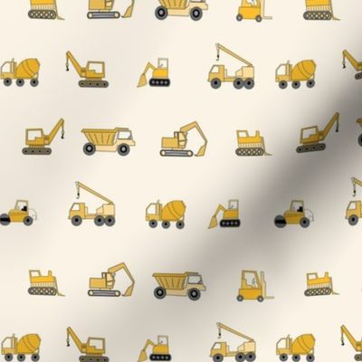 SMALL Construction Vehicles fabric - yellow kids baby boy_ boys fabric_ minimal simple construction fabric 6in