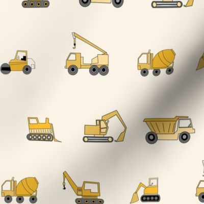 LARGE Construction Vehicles fabric - yellow kids baby boy_ boys fabric_ minimal simple construction fabric 10in