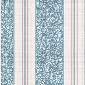 French Country Floral Stripe Teal
