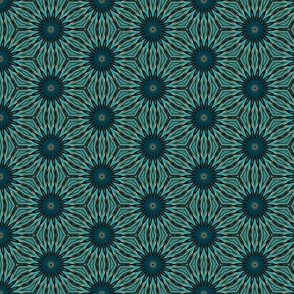 Oriental Inspired Round Tiles Mediterranean Pattern Emerald Green Teal And Gold Smaller Scale