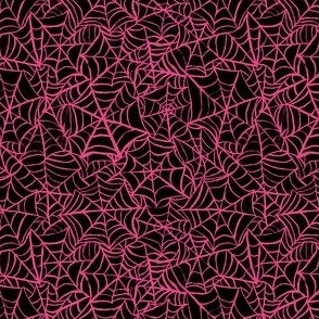 Spiderwebs - Ditsy Scale - Black and Hot PInk Halloween Goth Spider Web Gothic Cobweb