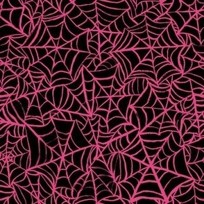 Spiderwebs - Small Scale - Black and Hot PInk Halloween Goth Spider Web Gothic Cobweb