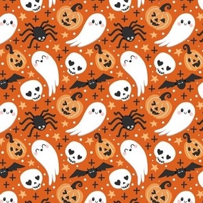 cute Halloween kawaii deep orange , Halloween ghost pumpkin fabric WB21 small scale