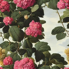 emily's backyard hydrangeas: pink hydrangea, hydrangea wallpaper, moody florals, vintage floral