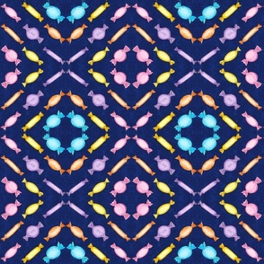 Watercolor Candy Grid Mirror Pattern on Deep Blue