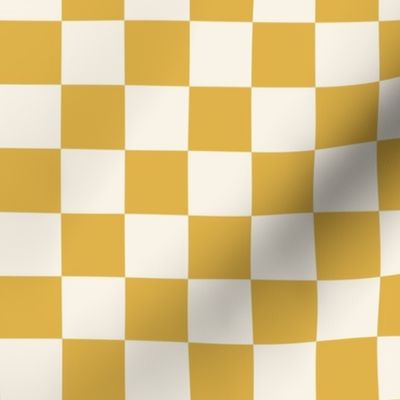 LARGE Yellow Checkerboard Fabric - happy sunshine yellow and cream 10in