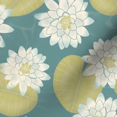 Pond Lily Pads // Ivory and Dill Green on Opal Shadow Green