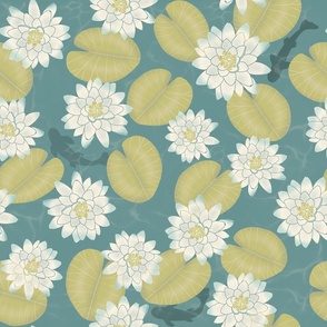 Pond Lily Pads // Ivory and Dill Green on Opal Shadow Green