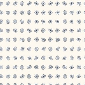 Small Ditsy Daisy Floral Block Print in Steel Blue and White on Cream