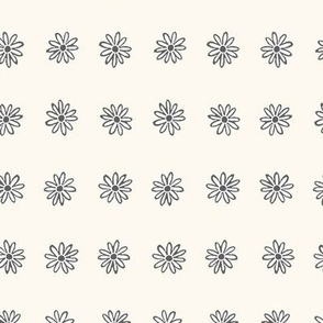 Large Ditsy Daisy Floral Block Print in Warm Grey and White on Cream