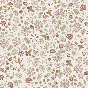 folk floral - copper rose_ creamy white_ dusty rose_ light sage green_ lion gold - ditsy flowers