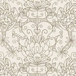 lovely - creamy white _ khaki brown - traditional line art design